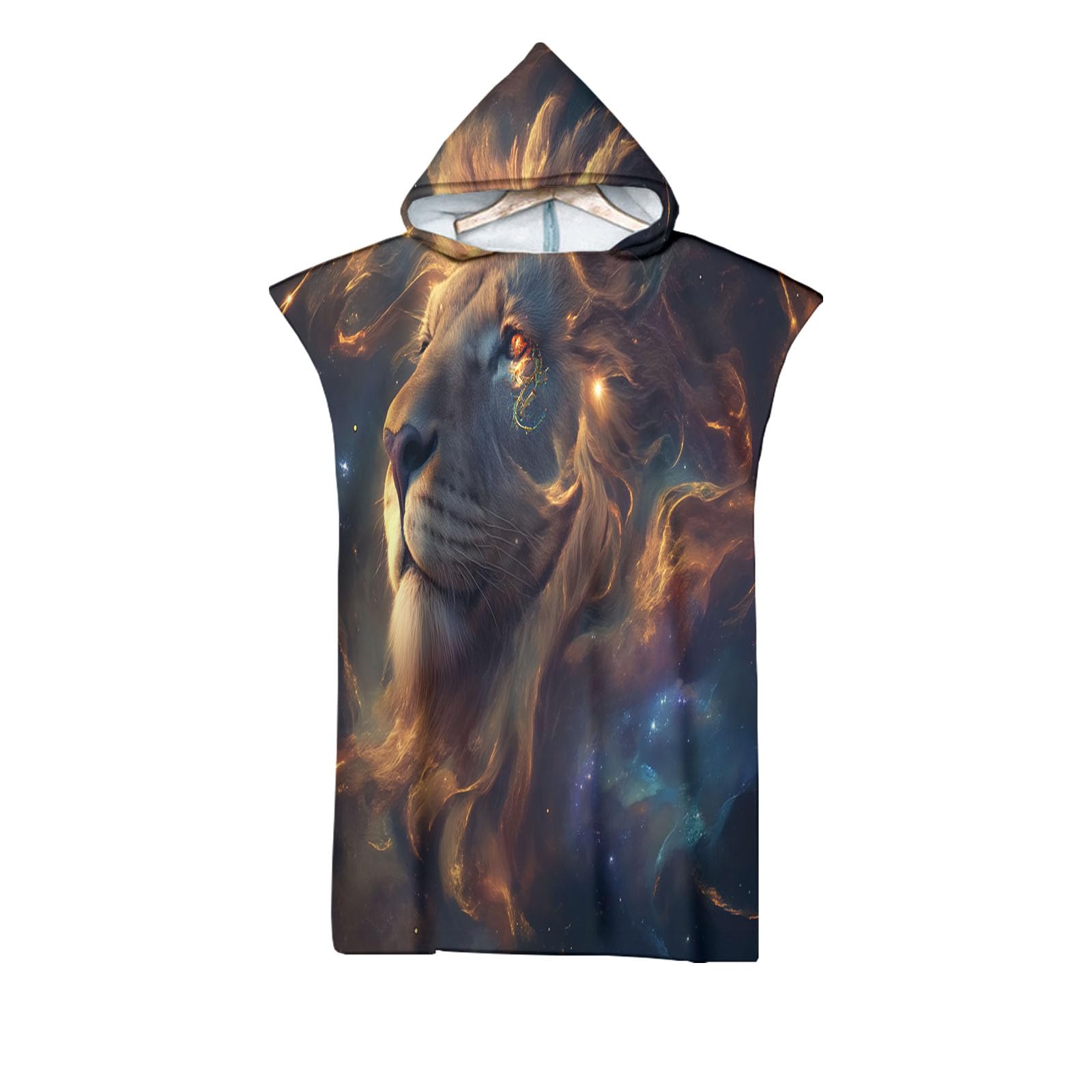 Poncho à capuche pour la plage et le surf avec motif lion