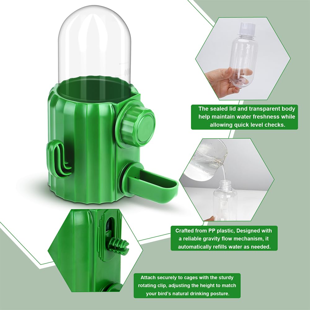 Automatic Bird Cage Water Dispenser - Cactus No-Spill Feeder for Parakeet, Cockatiel, Budgie & Small Birds - image 3