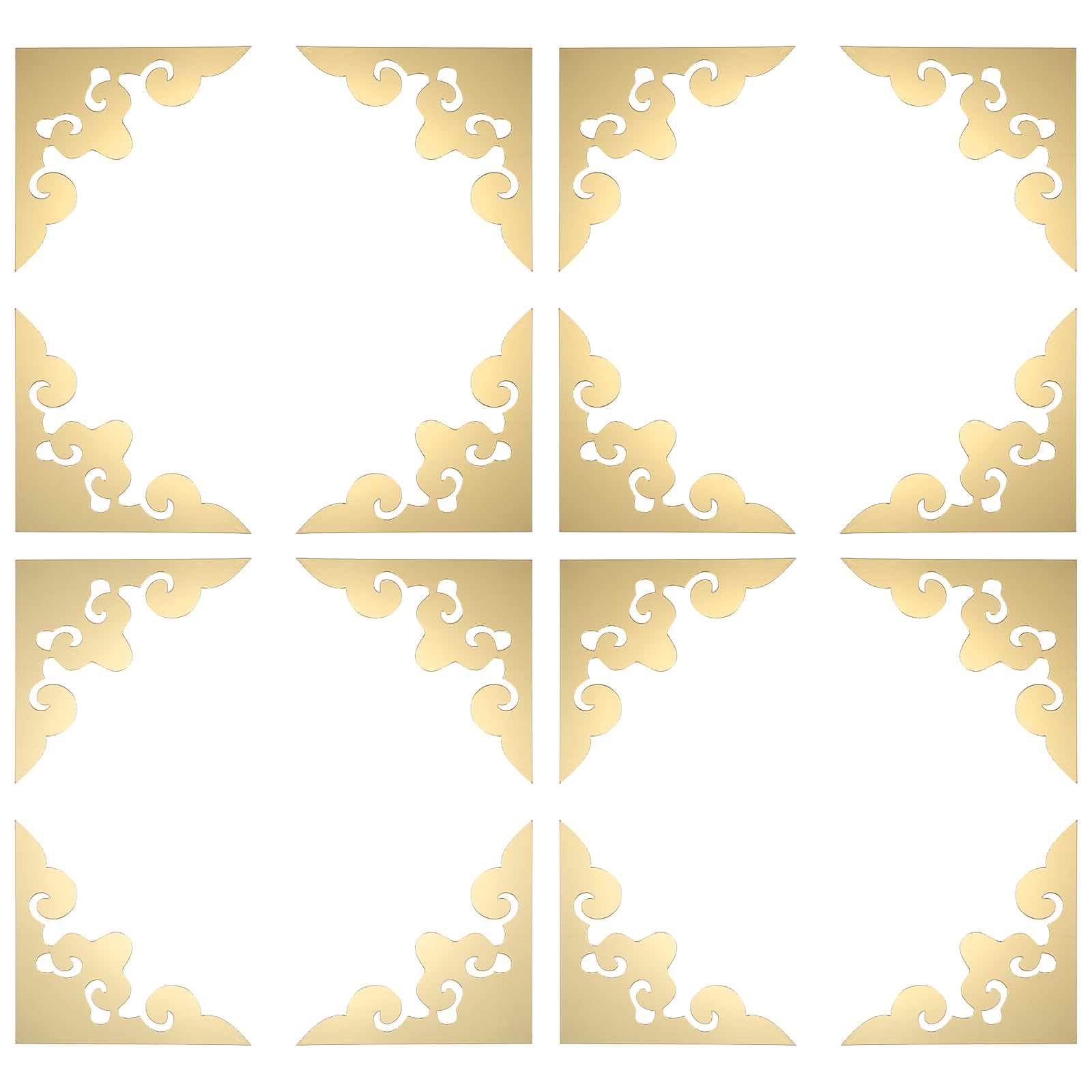 sourcing map 16 Pcs Hollow Mirror Wall Stickers, Acrylic Corner Decorative Pattern Decals Self Adhesive Mirror Stickers for Bathroom Living Room Bedroom Ceiling Office (Light Gold, 4x4)