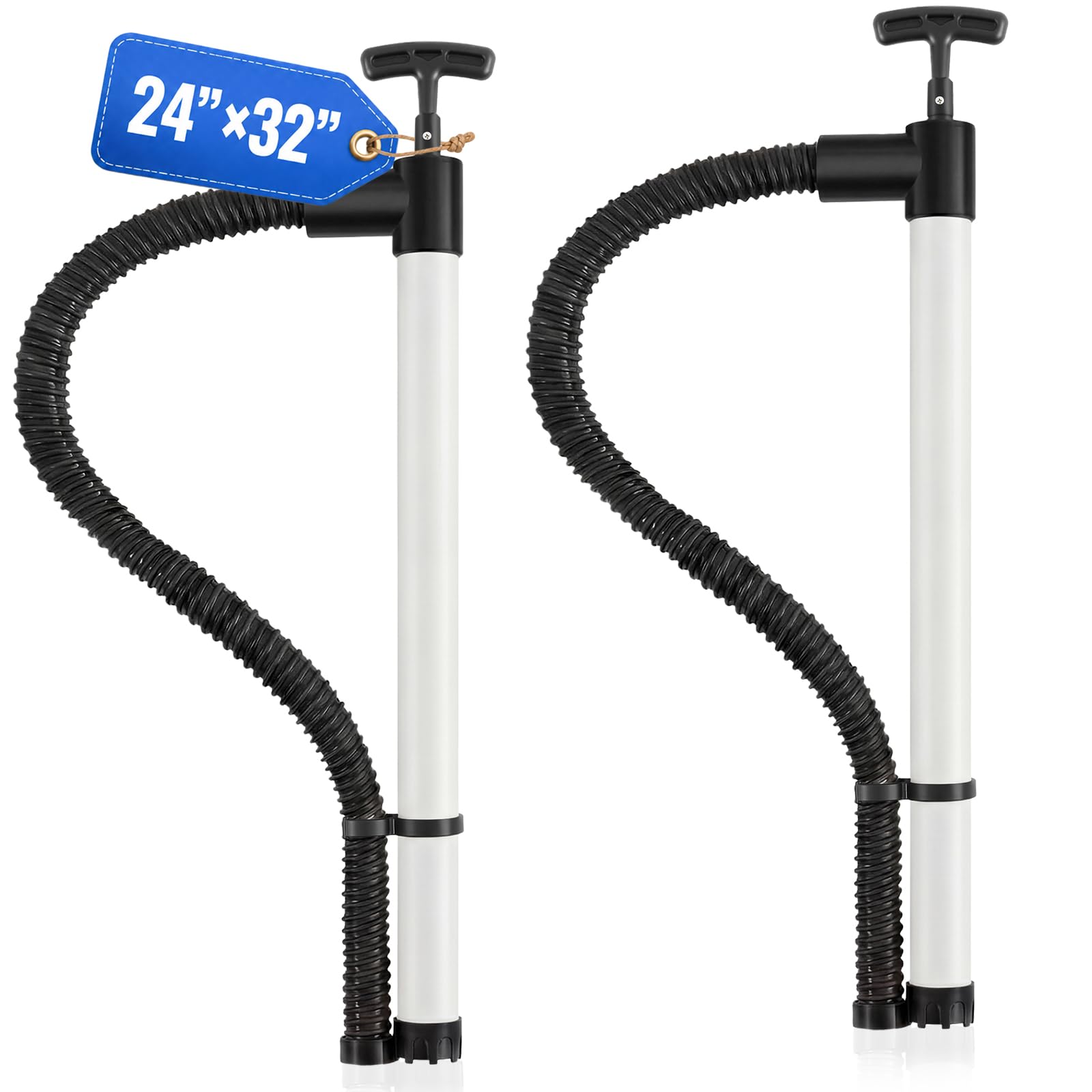 Datanly 24" X 32" 2 Pcs Hand Bilge Pump with Hose, Portable Manual Water Pumps for Boats, Kayak, Canoe, Dinghy, Heavy Duty Hand Pump Siphon for Marine, Pool, Inflatable Trampoline (White and Black)