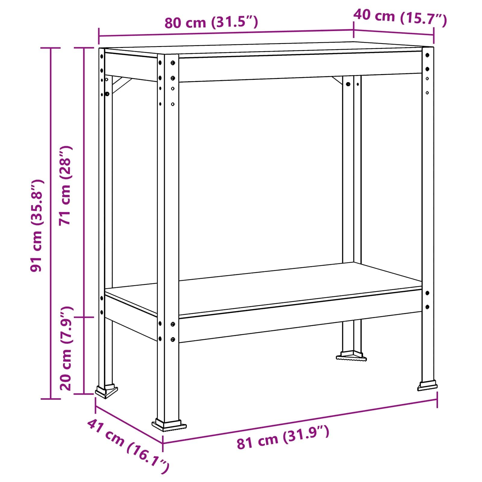 vidaXL Banco de Trabajo con Estante Negro 81 x 41 x 91 cm, Banco de Trabajo Industrial, estación versátil para Garaje, Mesa de Almacenamiento multipropósito, útil y Funcional