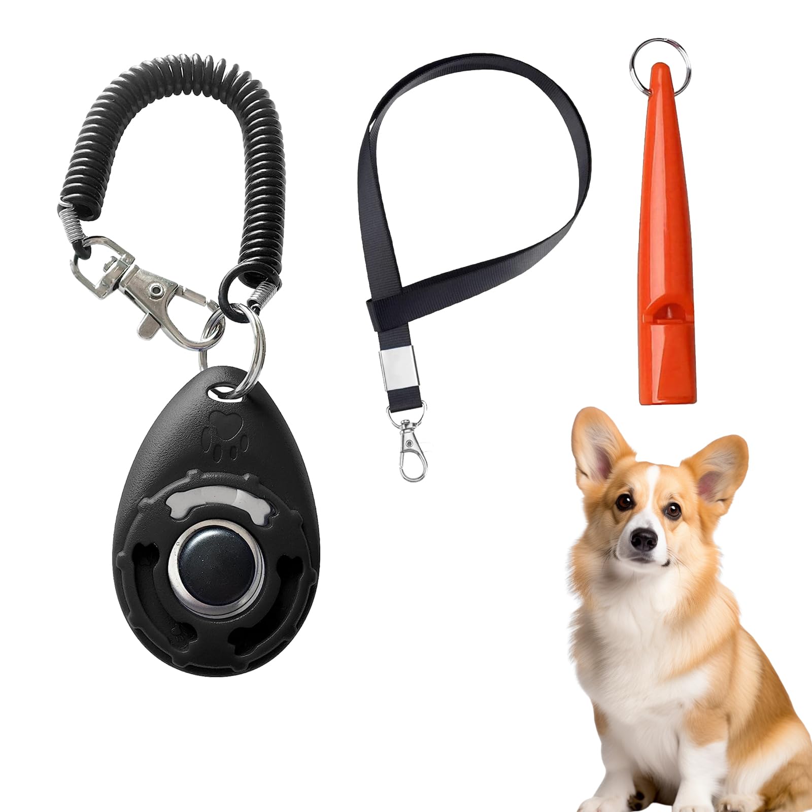 SWYSGS Silbato Perros y Clicker 2 Paquetes,Silbato Ultrasónico para Perros con Acollador,Ajustables para Perros de Alta frecuencia, Silbato De Perro Antiladridos para Entrenamiento(Naranja)