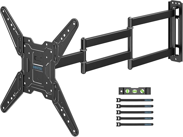 BONTEC TV Wall Mount for 26–65 Inch Flat and Curved Screens with 37.4 Inch Long Extension, Full Motion Swivel Design, Heavy Duty Bracket for Corner or Monitor Setup, Max VESA 400x400, Holds 77 lbs