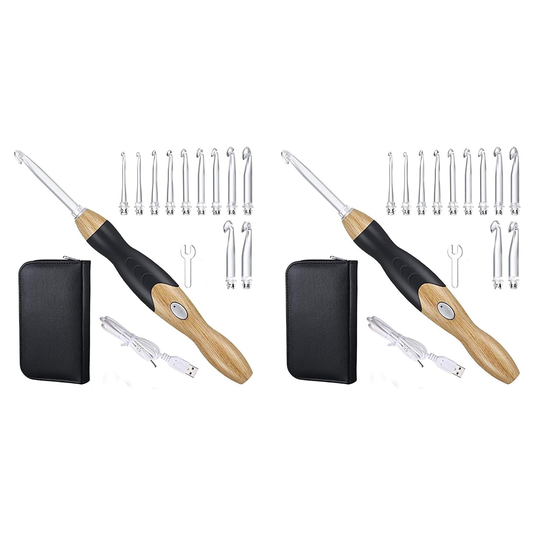 Aundhegrtt 2X 11 in 1 LED Crochet Hook Set, 9 in 1 USB Rehargeable Light Up Crochet Hooks Hand Weave Sewing Tools, Crochet Hook Set