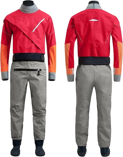 Drysuits for Men in Cold Water Paddling,Kayaking Equipment, Whitewater Paddling,Waterproof,Red
