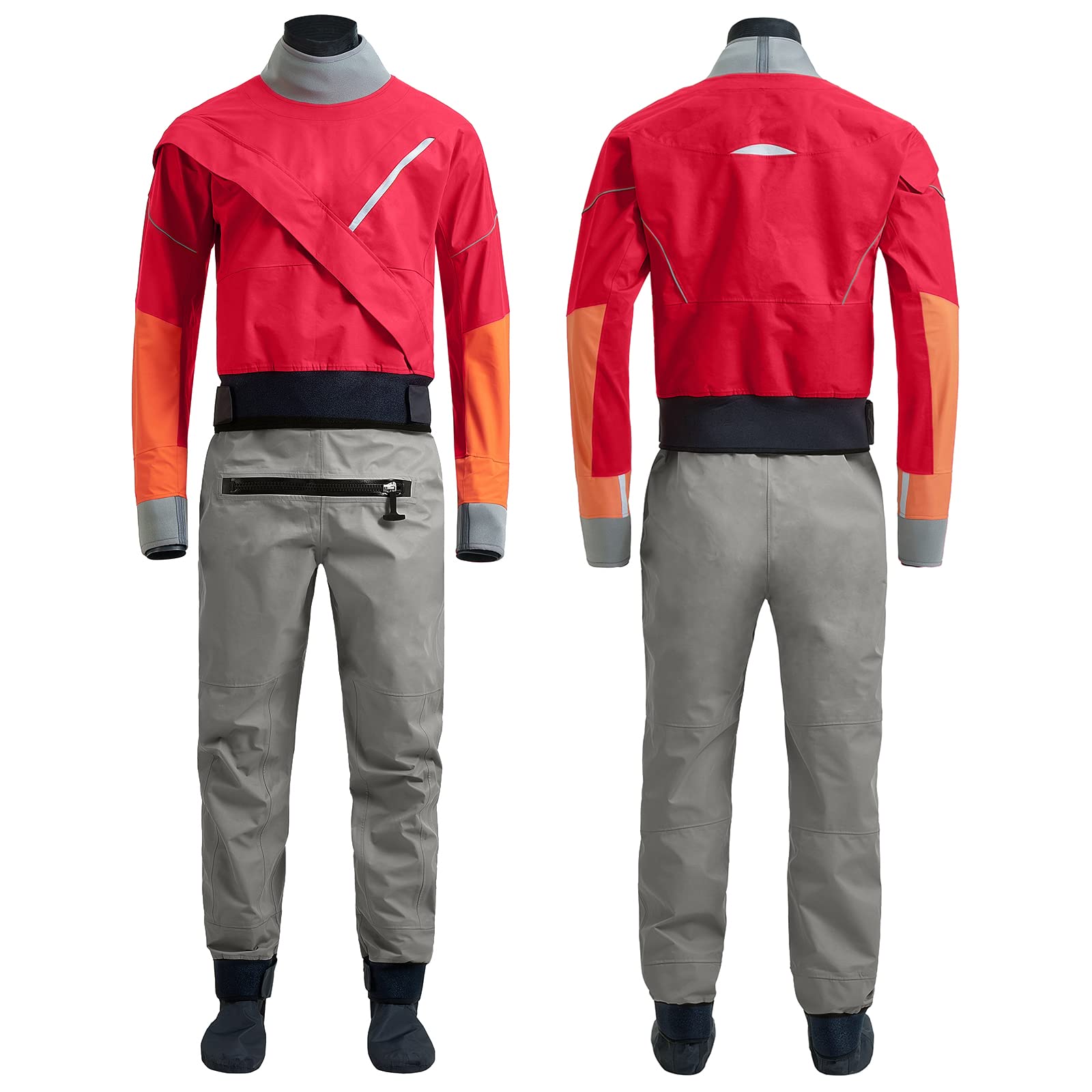 Trajes secos para hombres en agua fría, kayak, remo de aguas blancas, impermeable, rojo