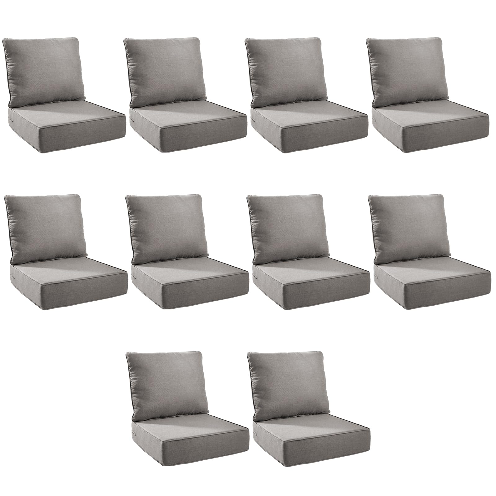 Outdoor Cushion Set for Patio Furniture, UV Resistant, Water Resistant - 6 Inch Thick Foam Garden Cushions – 22x24 Inch Patio Seat Covers for Chair/Sofa/Couch | Grey | 10-Pack |