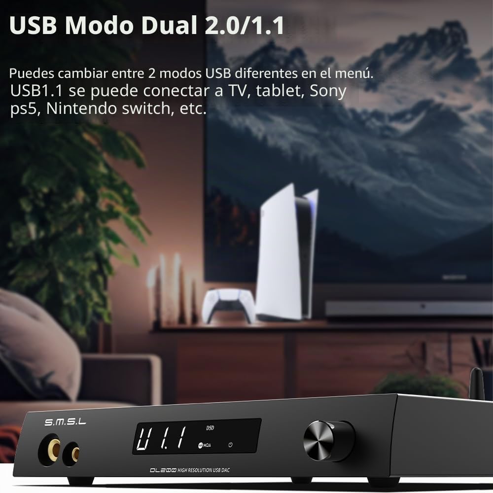SMSL DL200 ES9039Q2M Audio DAC y HiFi Amplificador de auriculares, 6,35 mm/4,4 m/línea equilibrada TRS/RCA salida de línea de extremo único, USB 2.0/1.1, TND+N -123dB, con control remoto