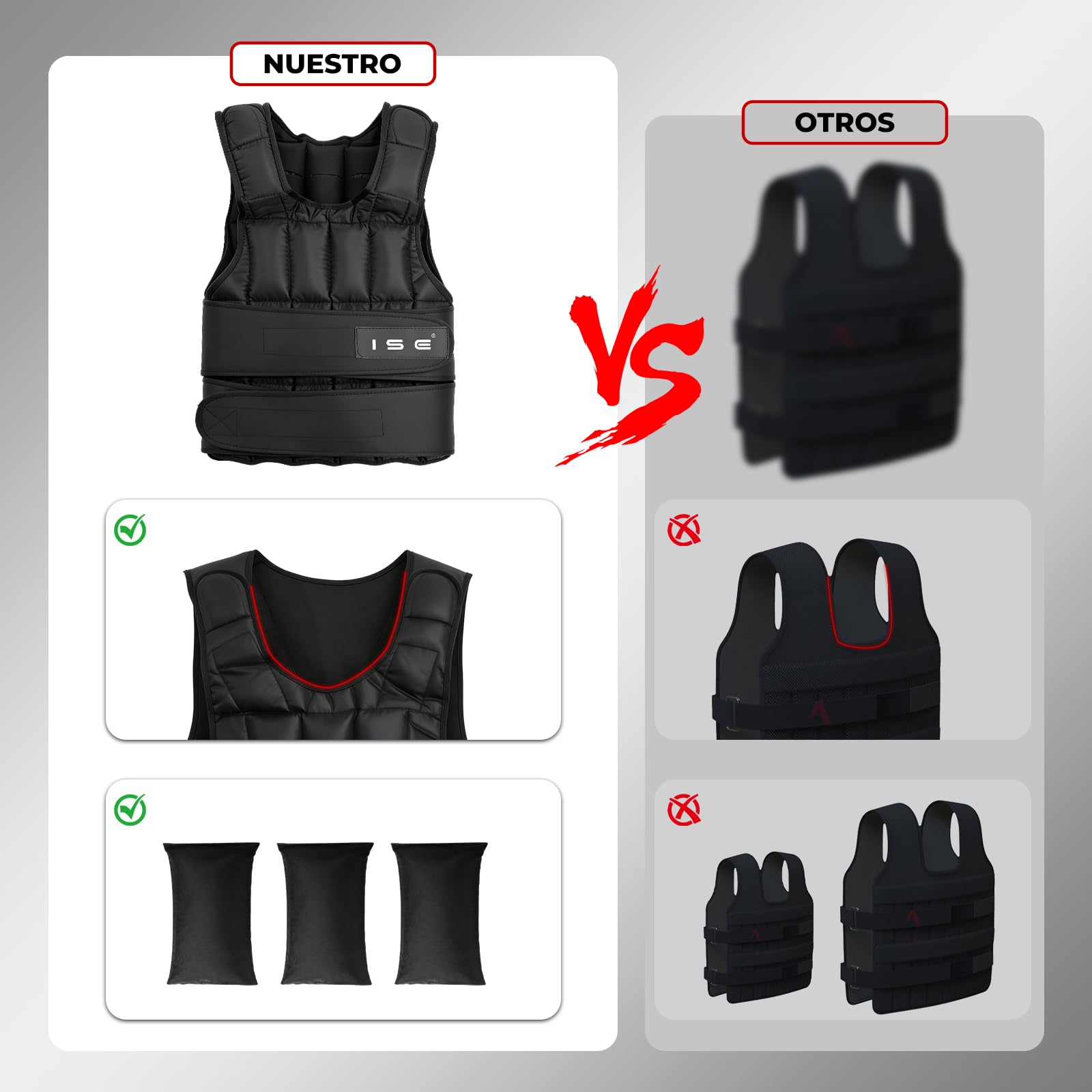 ISE SY3002 - Chaleco con peso ajustable de 5 kg, 10 kg, 15 kg, 20 kg, 25 kg, 30 kg, para entrenamiento de musculación