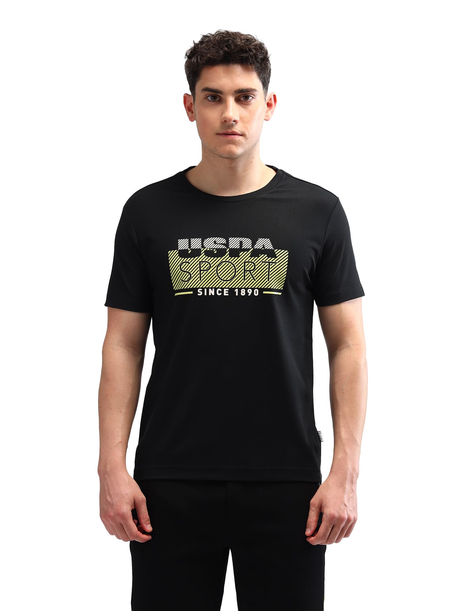 u.s. polo assn. Men's Black Logo Collarless Half Sleeve Casual Polyester Slim Fit T-Shirt-picture-13