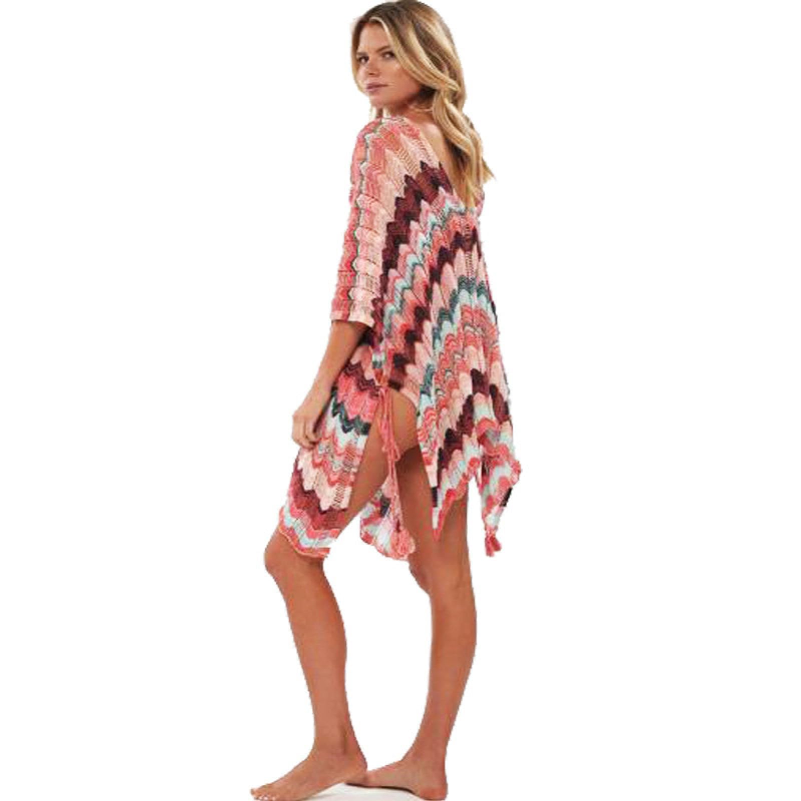 Copricostume da spiaggia da donna, estivo, con coulisse, realizzato a mano, all'uncinetto, colorato, per spiaggia, protezione solare, vacanze, bohémien
