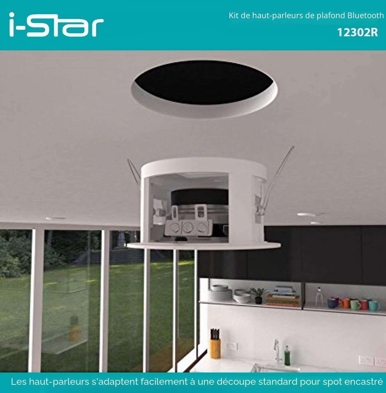 i-Star Enceinte Encastrable Plafond Bluetooth Kit Complet, Haut Parleur Plafond Encastrable