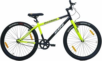 AHOY! Hadron Mountain Cycle Non Gear Cycle 26T | Mountain Bike for (10-12 Yrs) (5.4-5.6Ft) | Carbon Steel Frame Mountain Bicycle for Men and Women (N Yellow and Black Color)