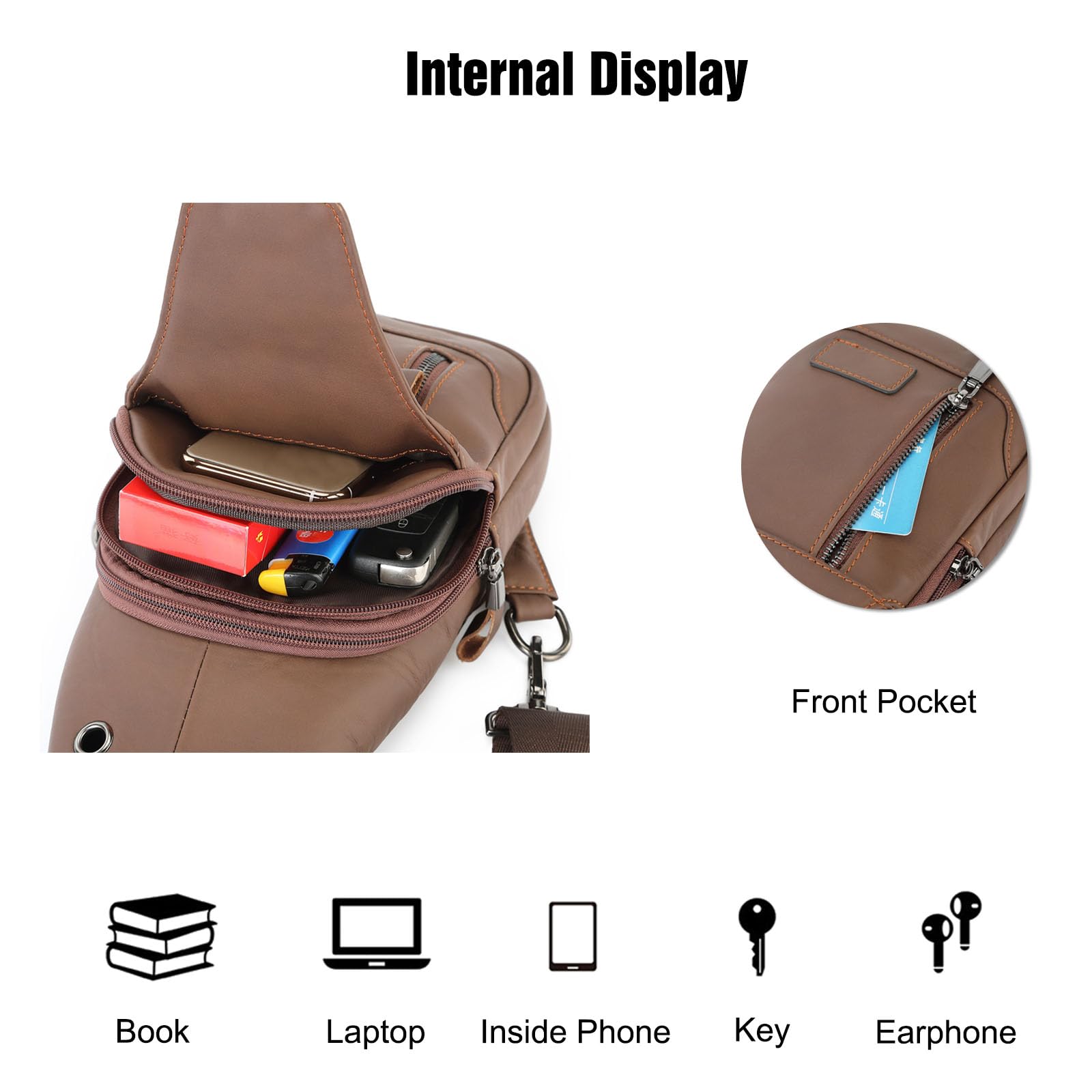 FANDARE Retro Brusttasche Herren Schultertasche Leder Herrentasche Umhängetasche Bodybag Brustbeutel Sling Chest Bag Crossbody Pack Geschäft Tagesrucksäcke für Freien Reisen Wandern Joggen Schwarz