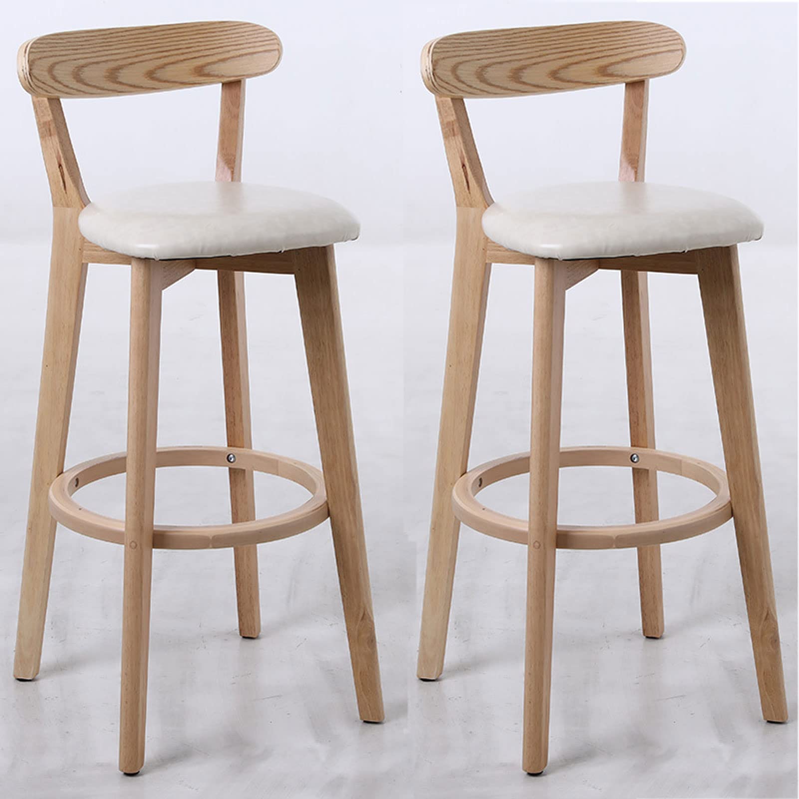XHALERY Barstools Set Of 2, Solid Wooden Bar Chair Modern Style Kitchen Counter Island Chair Breakfast Barstools Height Bar Stools With Backs Footrests