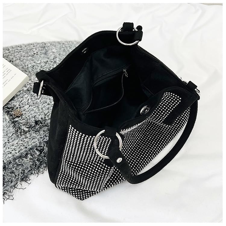 Image of Luxury Shining Diamond Rhinestone Top handle Tote Bag for Women Stylish Hobo Shoulder bag Deerskin Velvet Handbag for Ladies