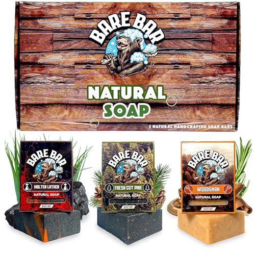 Bare Bar 3 Bar Bundle - Mens Soap - Woodsman - Molten Lather - Fresh Cut Pine - Natural Soap - Handcrafted - Cold Process - Artisan - Natural Body