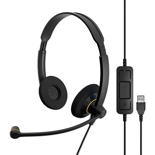 EPOS Sennheiser Consumer Audio SC 60 USB ML (504547) - Auriculares de Negocio de Doble Cara | Para Skype for Business | con Sonido HD, Micrófono con Cancelación de Ruido y Conector USB (Negro)