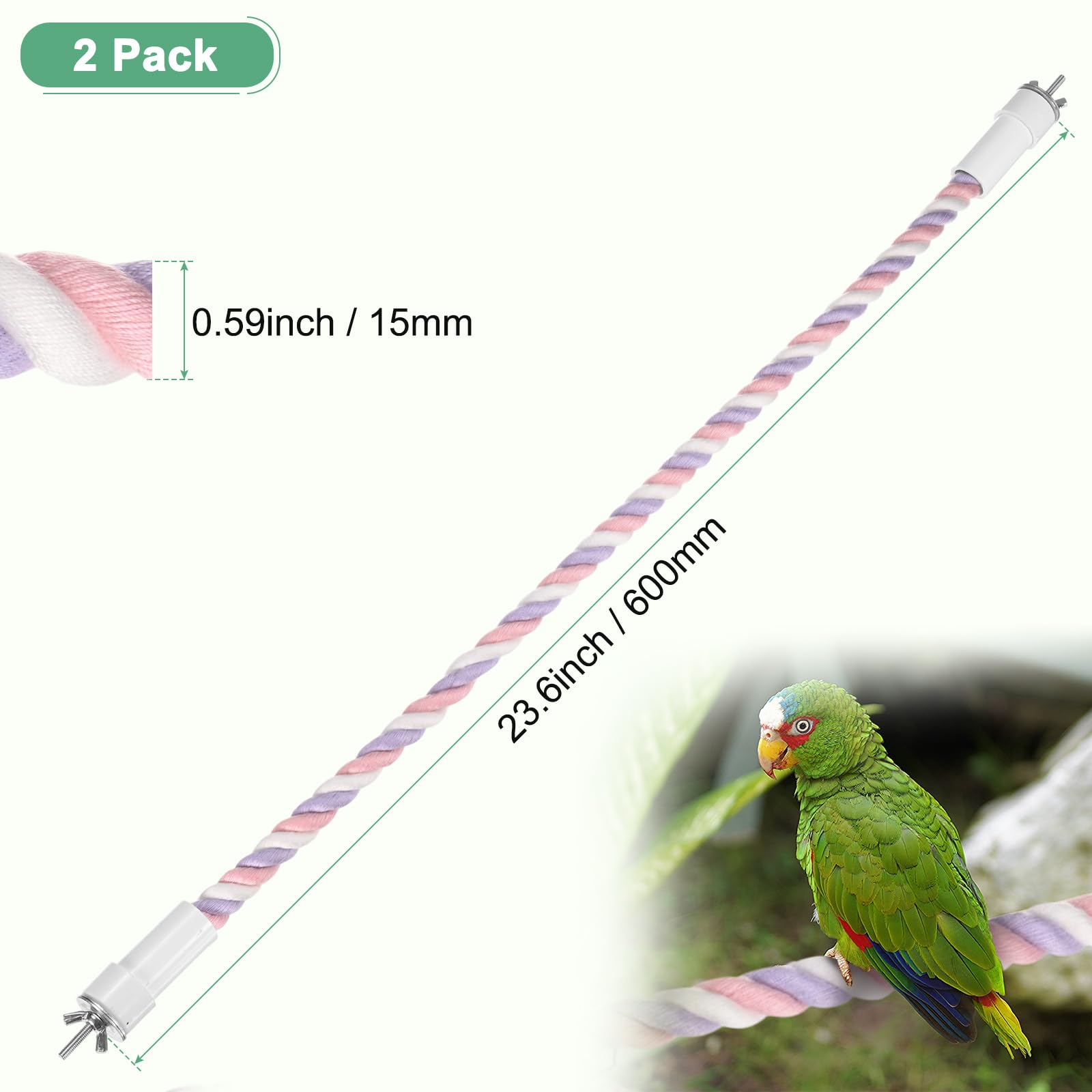 M METERXITY 2-Pack Rope Perches for Bird Cages 23.6 in Length Comfort Grip Flexible Rope Perch Beak & Paw Grinding for Parrots/Cockatiels/Parakeets - Image 3