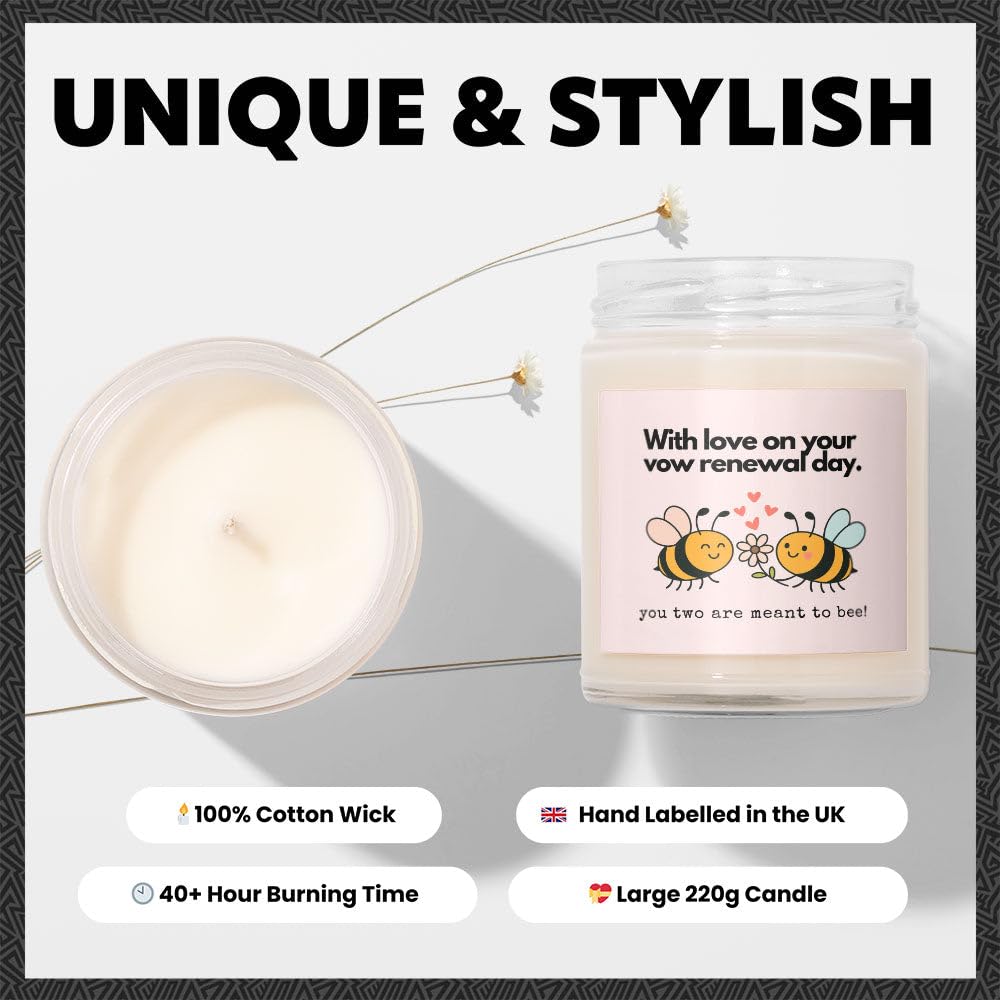 Vow Renewal Gifts - Luxury Soy Wax Candle - Vanilla, Jasmine, Sugared Almond - Makester, White - Image 3