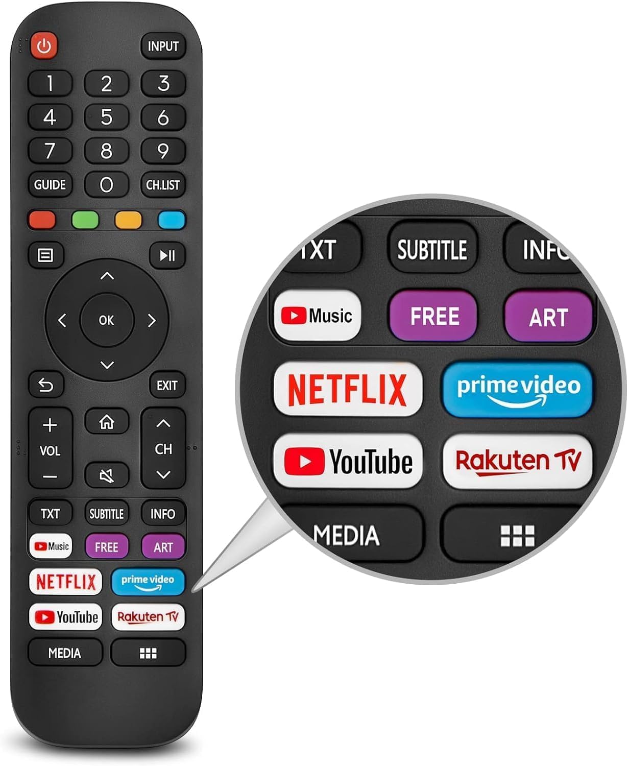 New Universal Replacement Remote Control for Hisense VIDAA TV EN2G30H/EN2A30 with Netflix, Prime Video, YouTube, Rakuten TV Buttons