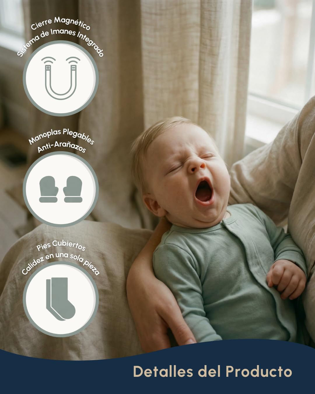 Pijama Magnético Bebé 100% Algodón Orgánico Premium | Olvidate de Cremalleras y Botoneras Incomodas | Manoplas Plegables y Pies Cubiertos | Cambios de Pañal Rápidos | Unisex 0-12 Meses