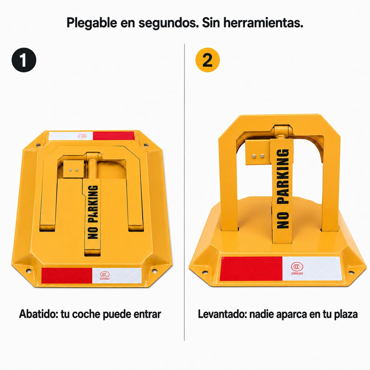 Bloqueador Plegable para Parking con Llave - Cepos Parking - Barrera Parking Seguridad - Cepo para Plaza de Garaje - Protección Antirrobo - Bolardos para Parking