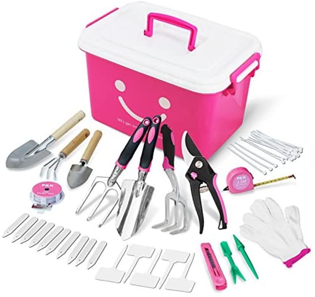 P & K Garten- und Balkonset in Pink | Praktische Box mit Schaufel, Handschuhen, Gartenschere & Zubehör | Ideal für Balkon- & Gartenpflege, Pflanzenpflege & kreative Gartenarbeit