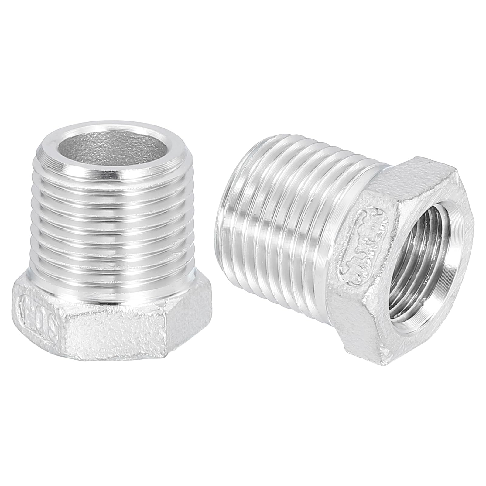 uxcell 3Pcs 3/8" Male to 1/4" Female NPT 304 Stainless Steel Reducer Hex Bushing, Reducing Cast Pipe Adapter Fitting for industrial, oil/gas, water, HVAC, and plumbing systems