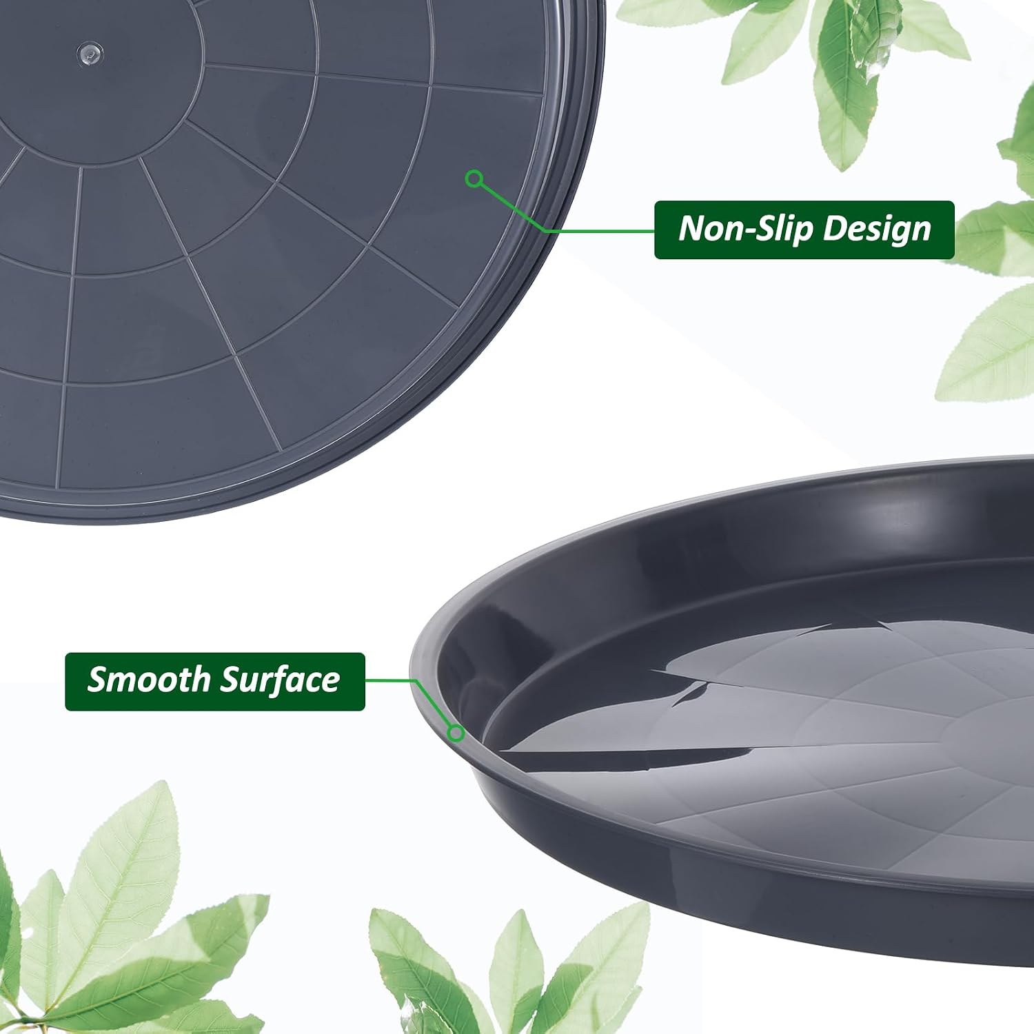 PATIKIL 6 Pack Plastic Plant Saucer, 20 Inch Plant Tray for Pots Round Plant Dish Plant Drip Trays Water Tray for Indoors Outdoors Garden, Gray