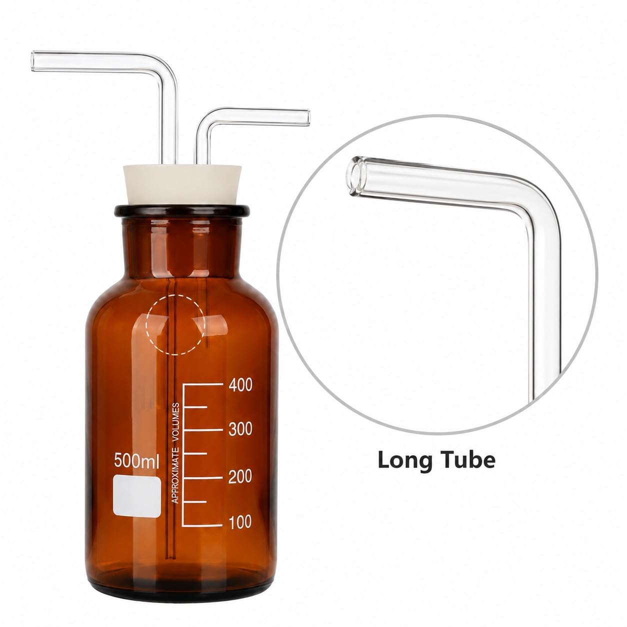Frasco Borboteador Lavador Gas Vidrio Ámbar Tapón Goma Doble Orificio-1000ml