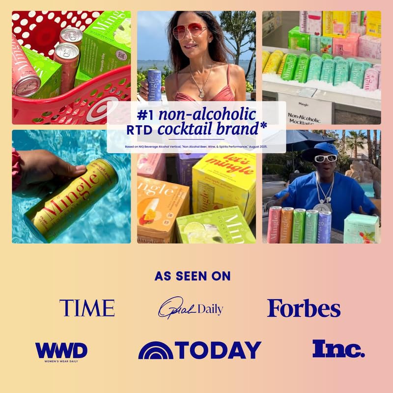 Mingle Mocktails Berry Lemon Bliss, Nootropic Non Alcoholic Drinks with Ashwagandha, L-Theanine, Lion's Mane, Adaptogens, Alcohol Alternative Pre-Mixed Mocktails, Gluten Free Vegan, 12 Pack 12 fl oz