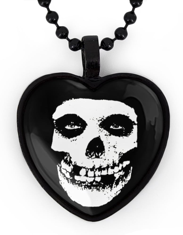 Kasket Kustoms Black Misfits Crimson Skull Glass Horror Punk Heart Pendant Necklace 24"