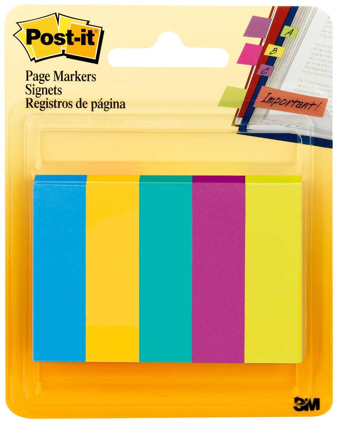 Post-it Marcatori per pagina, 1/2 "x 3-3/4", ideali per marcature temporanee e note in libri, colori ultra assortiti, 500 per confezione (4)