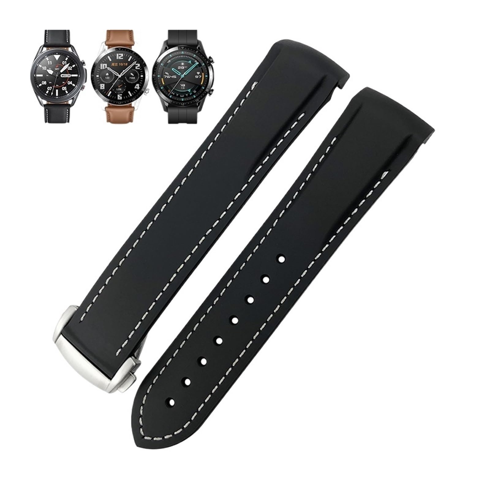 Gumowy pasek do zegarków 22mm 20mm zakrzywiony koniec silikonowy pasek pasuje do zegarka Omega x Seamaster Speedmaster AT150 De Ville pasek do zegarka z tkaniny(Black white silver,20mm)