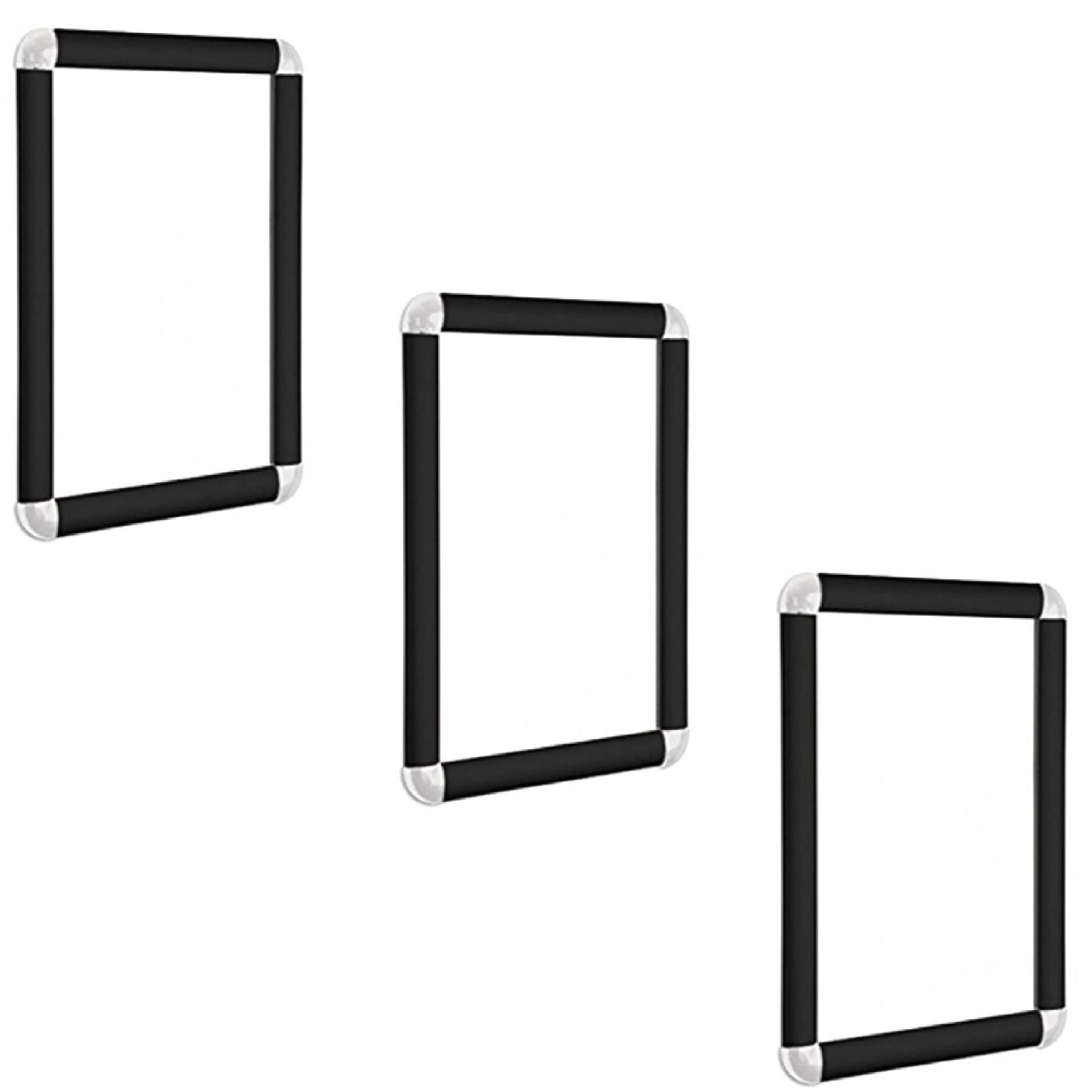 BLACK Snap Frame Picture Frame Clip Frame with Rounded Corners in 5 Sizes A0, A1, A2, A3, & A4 (3 X BLACK A2)