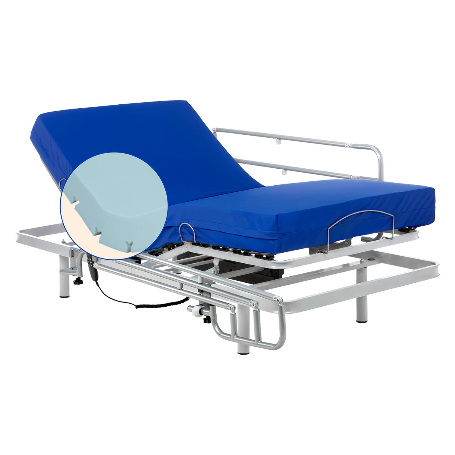 Geriafy Cama articulada con colchón Professional HR Care 90x190 cm | Barandillas abatribles, colchón 15 cm HR impermeable, máximo confort y fácil montaje