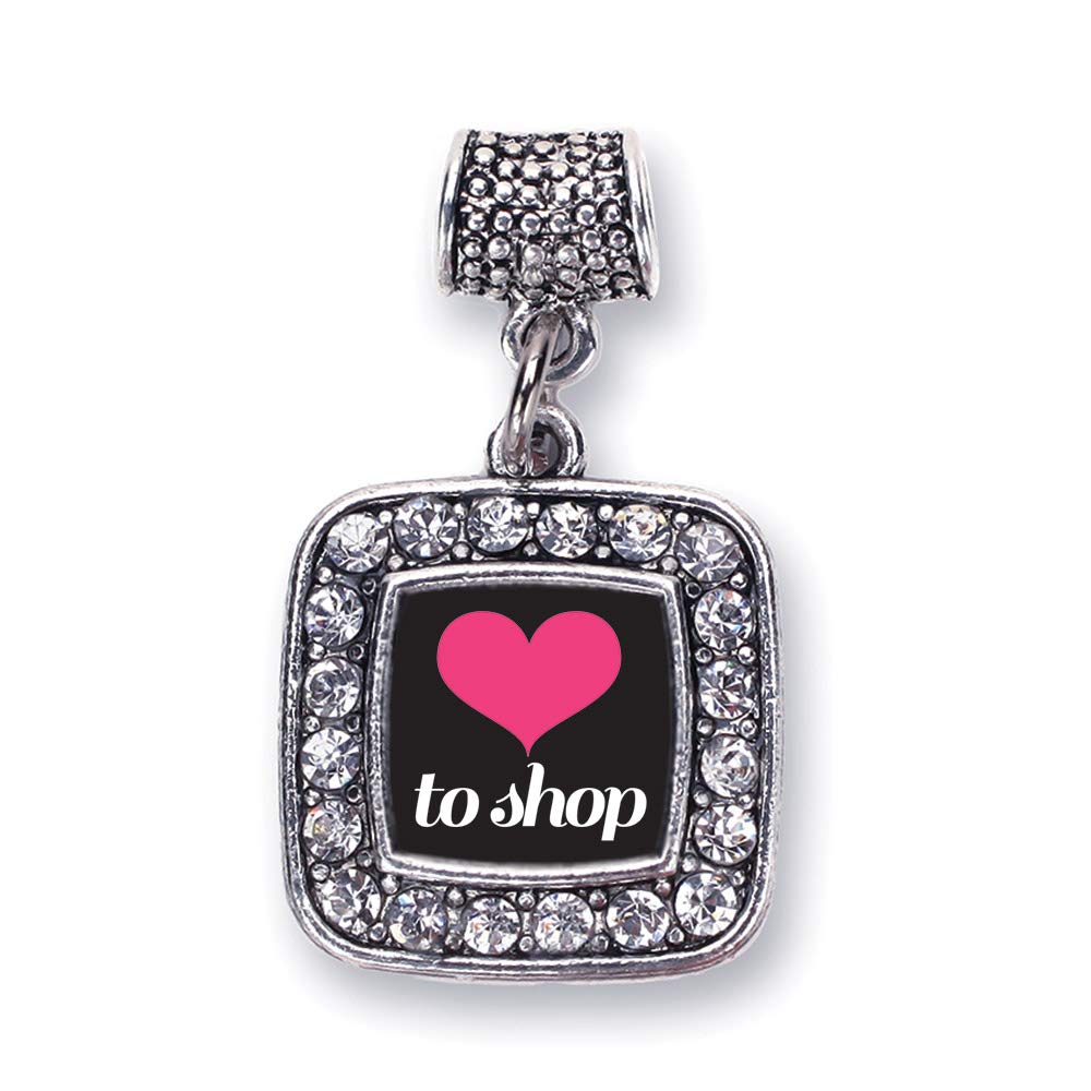 Inspired Silver - Silver Square Charm for Bracelet with Cubic Zirconia Jewelry