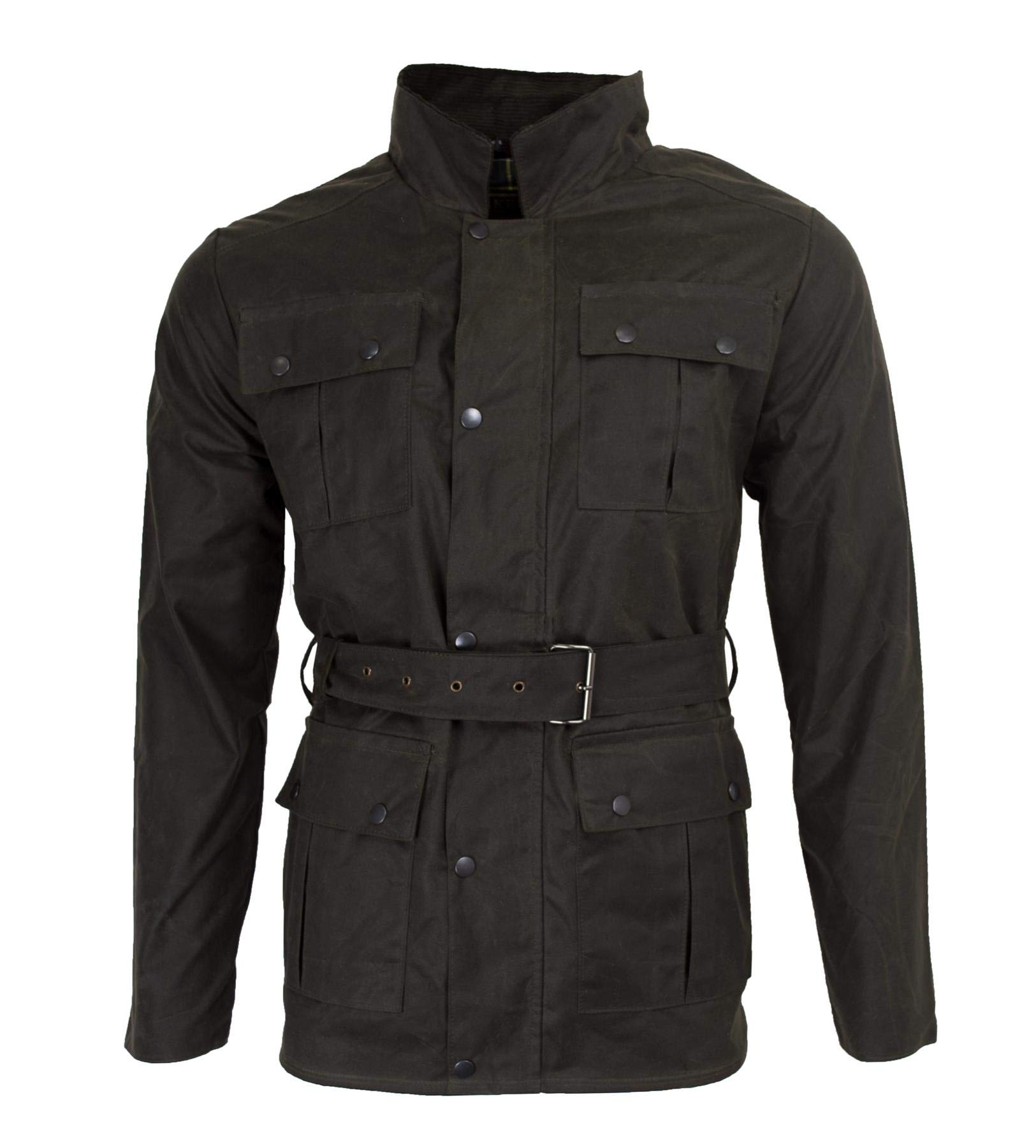 WALKER AND HAWKES - Giacca Cerata in Stile Motociclista - Impermeabile - con Cintura e 4 Tasche - Uomo
