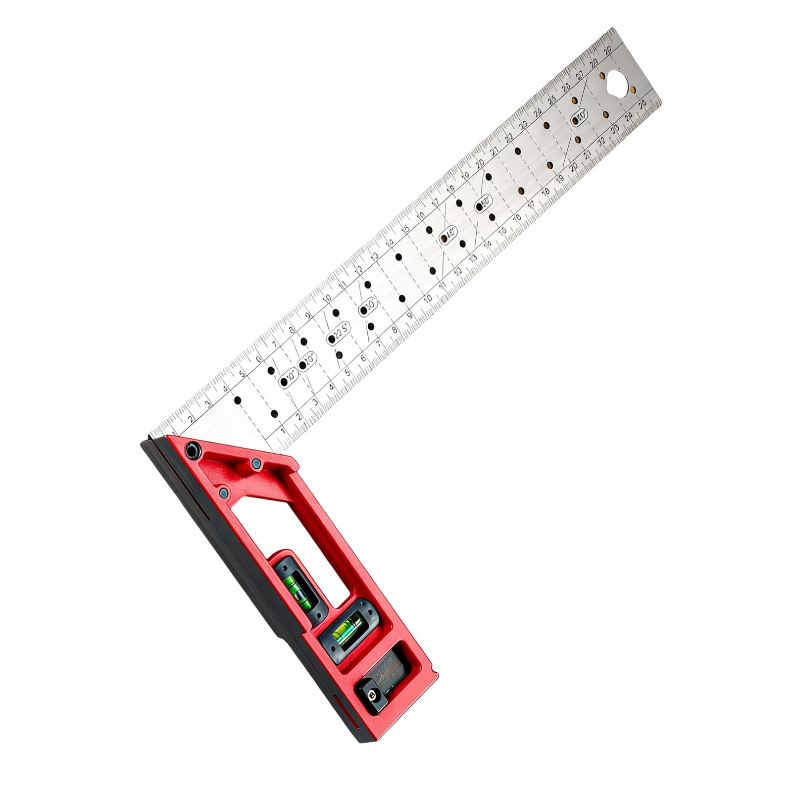 Hzbb Multifunction Marking Square For Woodworking With High Accuracy Lasering Scale Integrated Levels Bubble And Adjustable Positioning Holes Right Angled Ruler