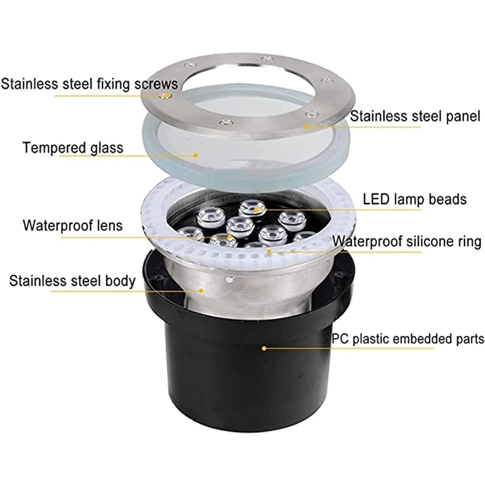 Fontanna punktowa LED - Reflektor LED do zabudowy, zewnętrzne fontanny krajobrazowe, zewnętrzne oświetlenie wpuszczane LED ze stali nierdzewnej AC12/24 V, wodoszczelność IP68 do stawu basenowego