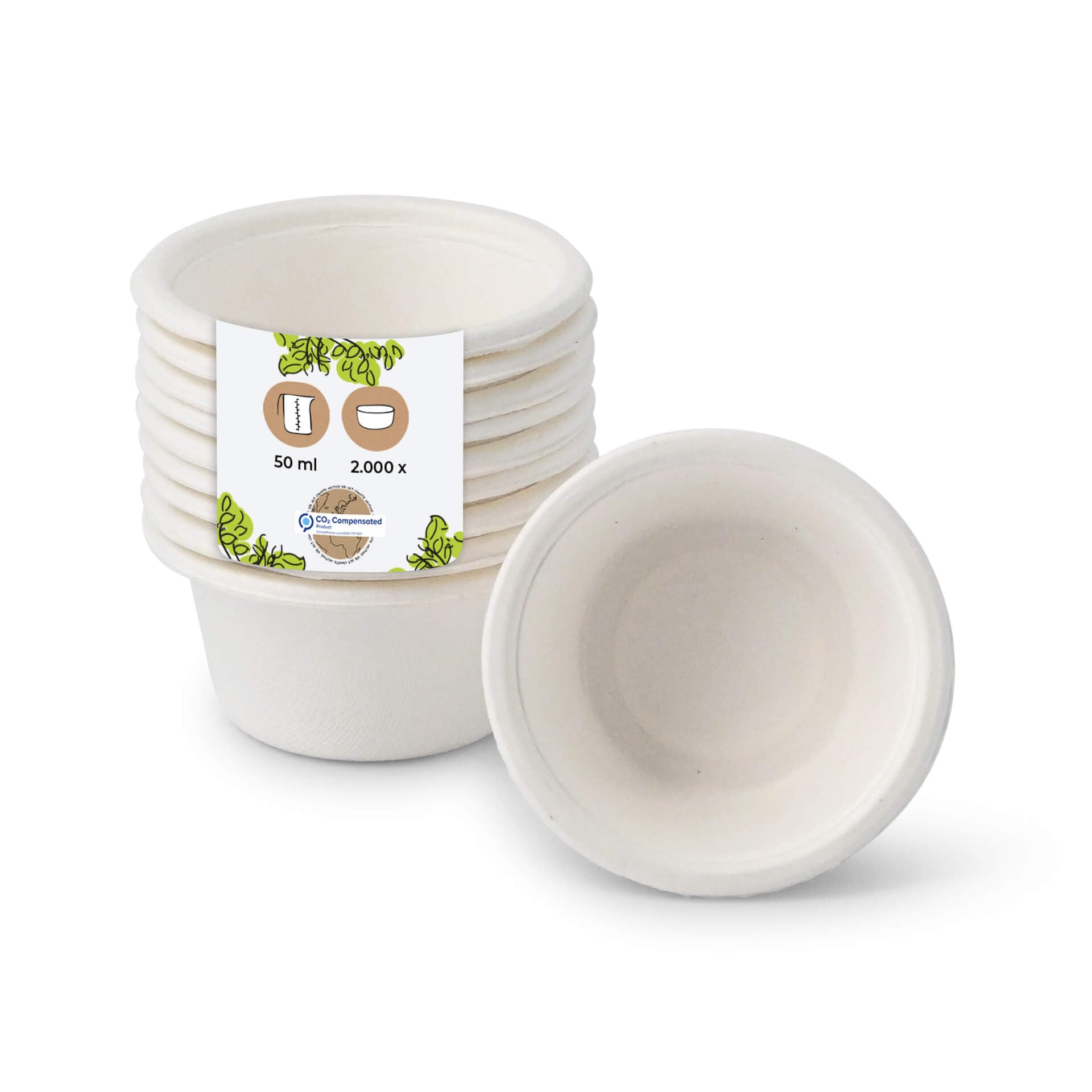 BIOZOYG Taza ecológica de caña de azúcar I 2000 piezas Vaso desechable de 50ml I taza desechable I vajillas desechables orgánicos vaso biodegradables, compostables