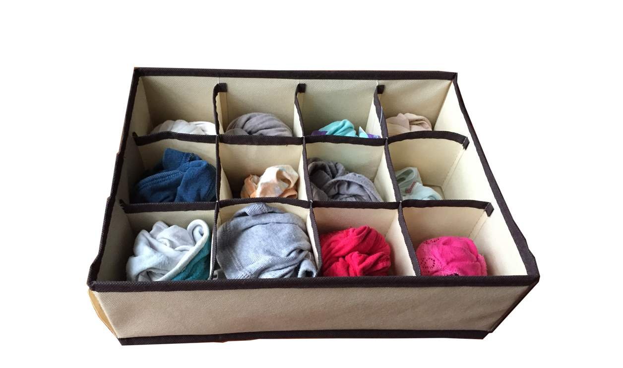 SHONPY 12 Cell Socks Underwear Ties Drawer with dividers Closet Home Organizer Storage Box Case, Beige