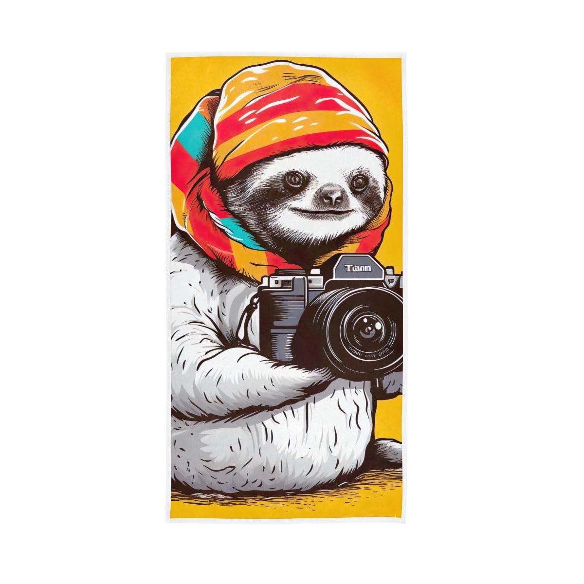 LSRCPD Sloth Holding a Camera Hand Towels, 15 x 30 Inches, Soft Highly Absorbent Towels for Bathroom Gym Shower