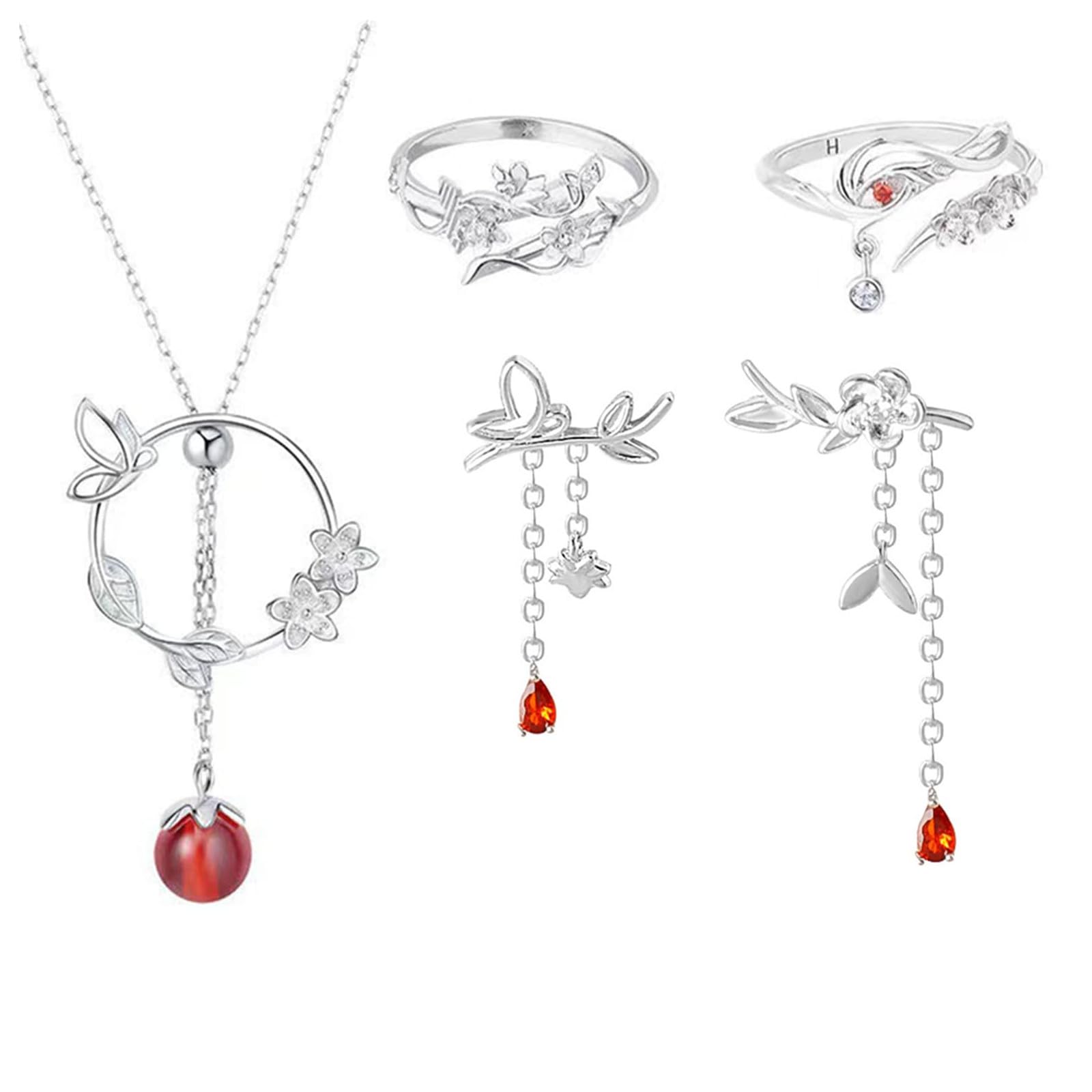 JinYu Heaven Official's Blessing Cosplay Necklace Earings Tian Guan Ci Fu Finger Ring Hua Cheng Xie Lian Couple Costume Jewelry and 10 Stickers, silver