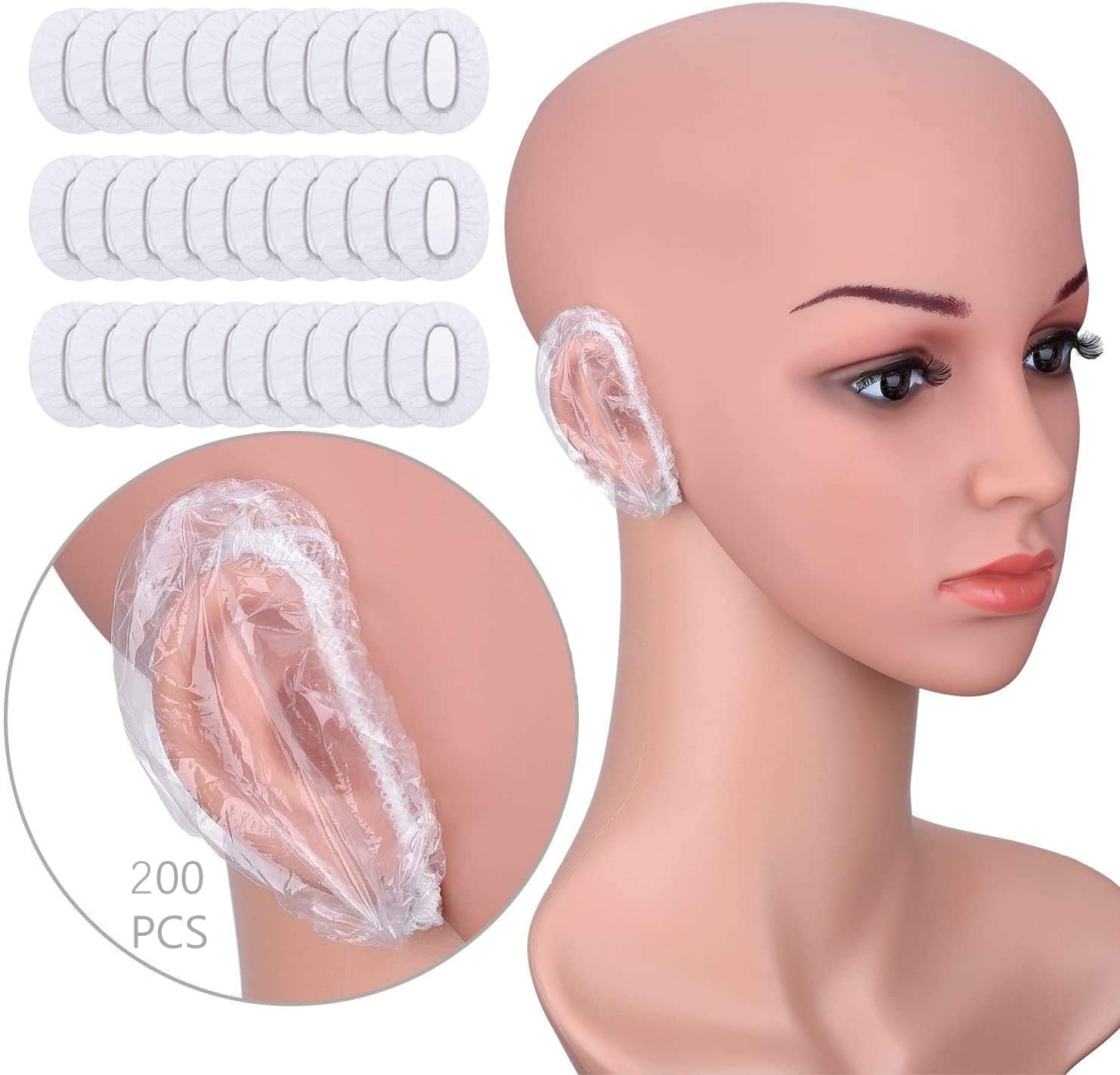 200pcs Clear Ear Protectors Waterproof Ear Covers for Hair Dye, Shower, Bathing