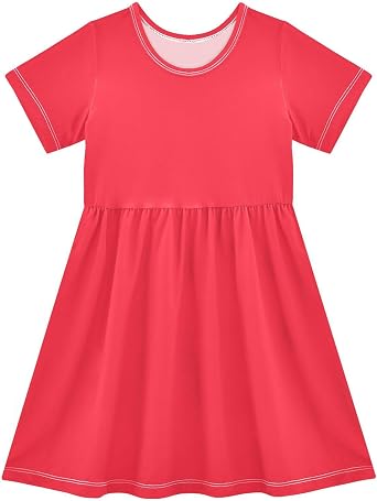 Safety Orange Toddler Girls Short Sleeve A-Line Dress Lightweight Summer Casual Sundress, 2T