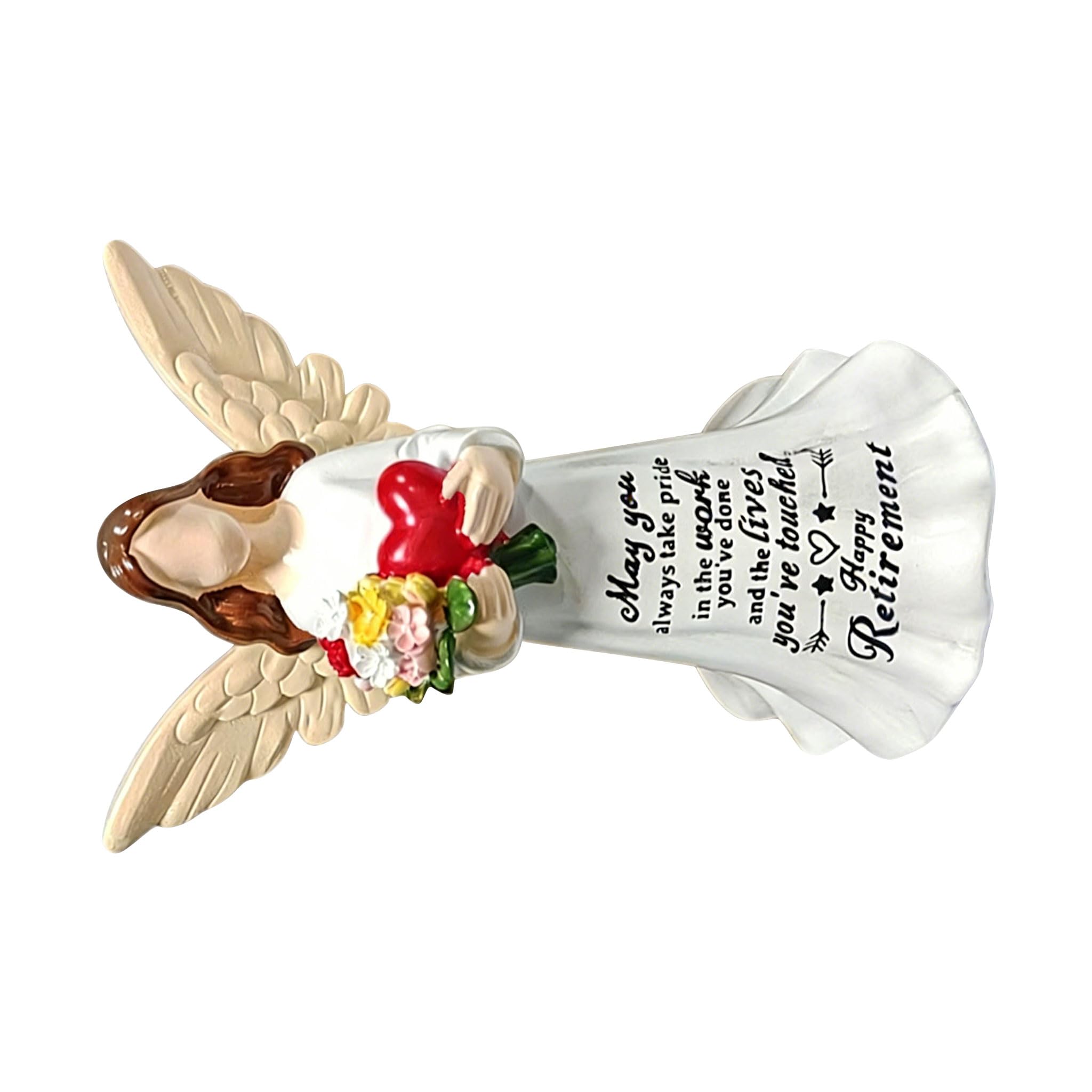 TQUXNGA Beautiful Statue Holding Flowers and Heart Meaningful Decoration for Retiring Friend or Nurse Resin Patron Sculpture