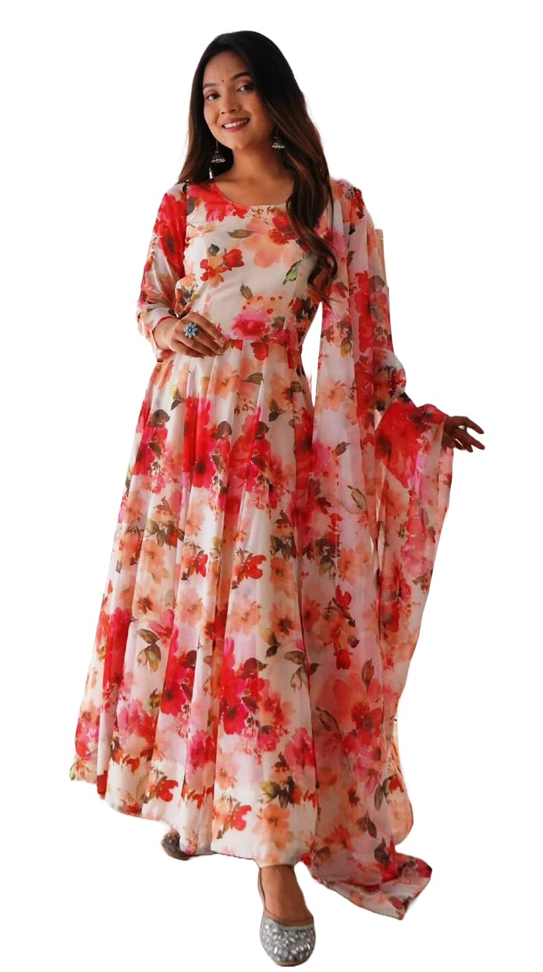 GenericOmkar Tex's Floral Print Designer Georgette Gown for Women for Party, Ethnic, Wedding, Evening