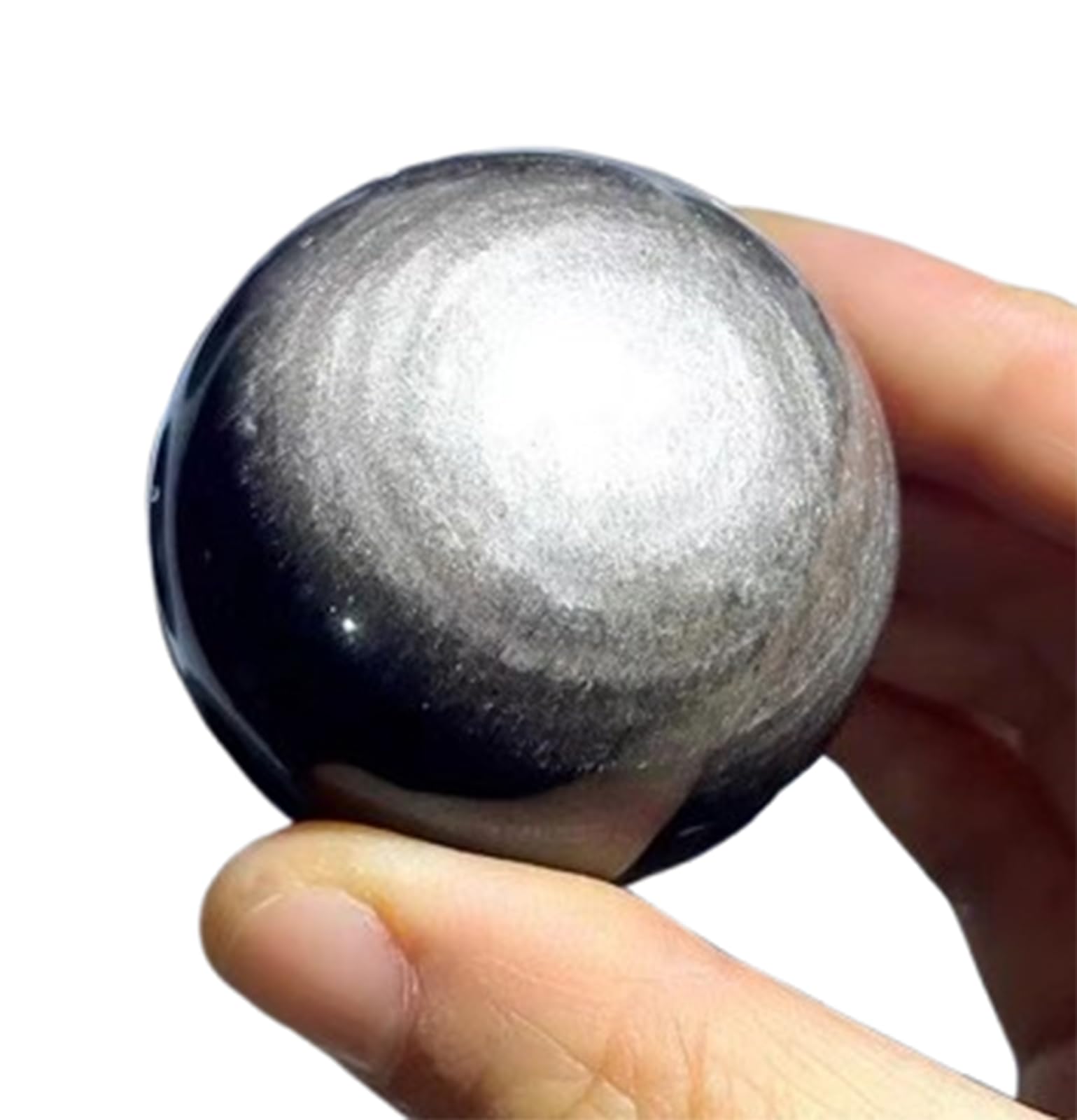 Srebrna obsydianowa kryształowa kula polerowana naturalna obsydianowa kula dekoracyjna do medytacji, wystrój domu, bilans energetyczny, prezent Fengshui,4cm
